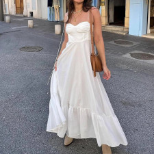 Plus Size Solid Color Sling Big Swing Maxi Dress GHHE-28341