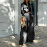 Plus Size Solid Color Shirt Wide Leg Pants Suit GHHE-8777