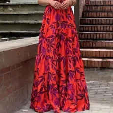 Pus Size Printed Fly Sleeve Big Swing Long Dress GHHE-24329