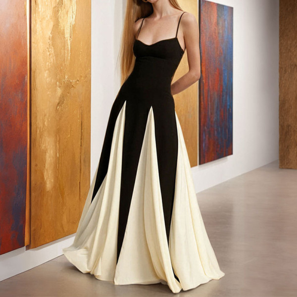 Plus Size Sexy Color Block Backless Sling Maxi Dress GHHE-28457