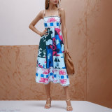 Plus Size Printed Colorful Painted Halter Long Dress GHHE-24549