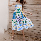 Plus Size Printed Colorful Painted Halter Long Dress GHHE-24549
