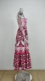 Plus Size Fashion Print Sling Big Swing Maxi Dress GHHE-25058