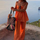 Plus Size Solid Color Loose Sling Two Piece Pants Suit GHHE-28635