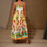 Plus Size Printed Colorful Painted Halter Long Dress GHHE-24549