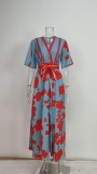 Plus Size V Neck Print Half Sleeve Maxi Dress GHHE-28480