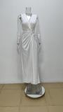 Plus Size Hollow Out V Neck Pleated Long Dress GHHE-28175