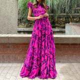 Pus Size Printed Fly Sleeve Big Swing Long Dress GHHE-24329