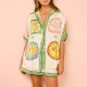 Plus Size Fashion Printed Button Down Shirt Shorts Set GHHE-28063