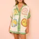 Plus Size Fashion Printed Button Down Shirt Shorts Set GHHE-28063