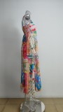 Plus Size Printed Colorful Painted Halter Long Dress GHHE-24549