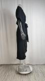 Plus Size Solid Color Lapel Shirt Dress GHHE-8651