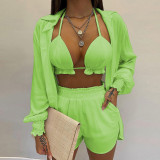 Plus Size Long Sleeve Print Shorts Three Piece Set GHHE-9068