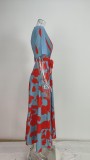 Plus Size V Neck Print Half Sleeve Maxi Dress GHHE-28480