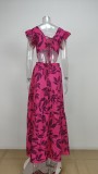 Pus Size Printed Fly Sleeve Big Swing Long Dress GHHE-24329