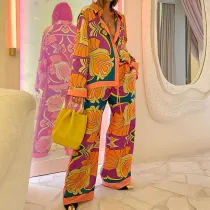 Plus Size Print Long Sleeve Pant 2 Piece Set GHHE-9119