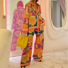 Plus Size Print Long Sleeve Pant 2 Piece Set GHHE-9119