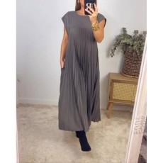 Plus Size Soldi Color Short Sleeve Maxi Dress GHHE-28011
