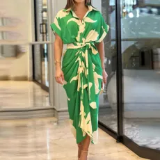 Plus Size Short Sleeve Single Breasted Shirt Dress GHHE-22037-8651