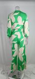 Plus Size V-Neck Lantern Sleeve Crop Top Wide Leg Pants Set GHHE-86478