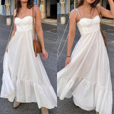 Plus Size Solid Color Sling Big Swing Maxi Dress GHHE-28341