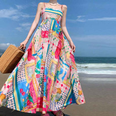 Plus Size Printed Colorful Painted Halter Long Dress GHHE-24549