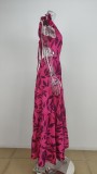 Pus Size Printed Fly Sleeve Big Swing Long Dress GHHE-24329