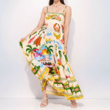 Plus Size Printed Colorful Painted Halter Long Dress GHHE-24549