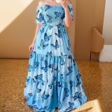 Plus Size One Shoulder Print Maxi Dress GHHE-24143