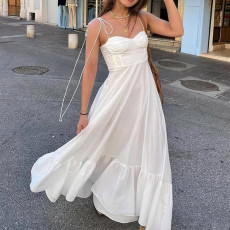 Plus Size Solid Color Sling Big Swing Maxi Dress GHHE-28341