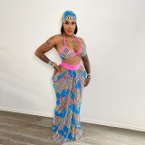 Beach style Wrap Chest Long Skirt Print Set YF-10730