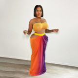 Beach style Wrap Chest Long Skirt Print Set YF-10730