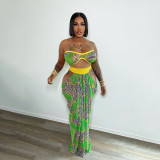 Beach style Wrap Chest Long Skirt Print Set YF-10730