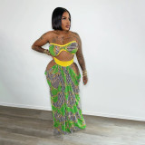Beach style Wrap Chest Long Skirt Print Set YF-10730