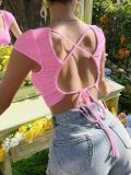 V Neck Backless Sexy Short Sleeve T Shirt GYSQ-JTDC0810