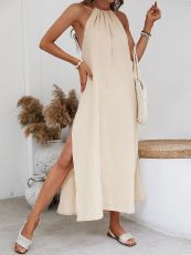Solid Color Backless Hang Neck Maxi Dress GYSQ-CDEA1630
