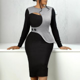 Plus Size Contrast Color Patchwork Irregular Midi Dress NY-10937