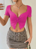 Twisted Pleated Deep V Crop Top GYSQ-CCEA2910