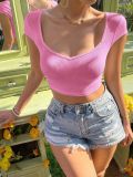 V Neck Backless Sexy Short Sleeve T Shirt GYSQ-JTDC0810