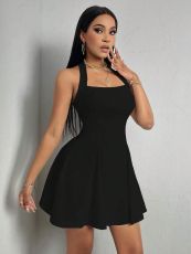 Solid Color Halter Backless Mini Dress GYSQ-CDEA0530