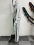 High Collar Stripe Hooded Sweatshirt Two Piece Pant Set NY-10952