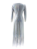 Solid Color V Neck Sequin Split Maxi Dress SFY-2506