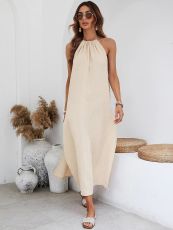 Solid Color Backless Hang Neck Maxi Dress GYSQ-CDEA1630