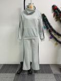 High Collar Stripe Hooded Sweatshirt Two Piece Pant Set NY-10952