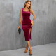 Square Neck Split Velour Midi Dress GYSQ-CDCG2310