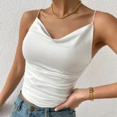 Solid Color Sling Knits Pleated Tops GYSQ-CVDF0650