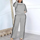 High Collar Stripe Hooded Sweatshirt Two Piece Pant Set NY-10952
