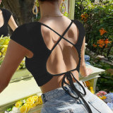 V Neck Backless Sexy Short Sleeve T Shirt GYSQ-JTDC0810