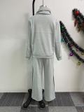 High Collar Stripe Hooded Sweatshirt Two Piece Pant Set NY-10952