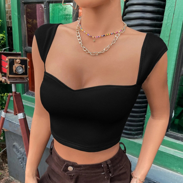 Square Neck Ultra Short Sleeveless Tank Top GYSQ-CVCD0810